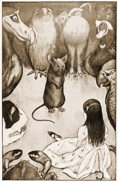 "Meine Geschichte ist lang und traurig", sagte die Maus, Illustration für Lewis Carrolls Alice im Wunderland, 1901 von Peter Newell